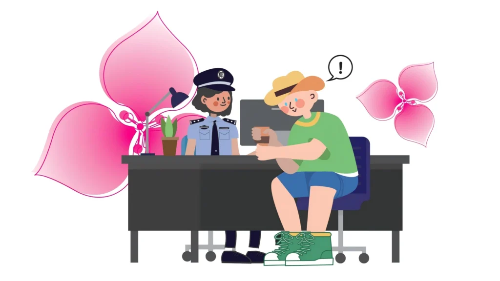 a police officer is helping a foreigner